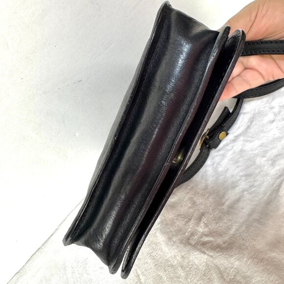 Vera Pelle Italian Black Leather Small Crossbody Purse Adjustable Strap Zipper - Picture 10 of 16